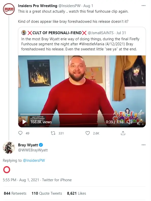 Bray wyatt cryptic tweet july 2021